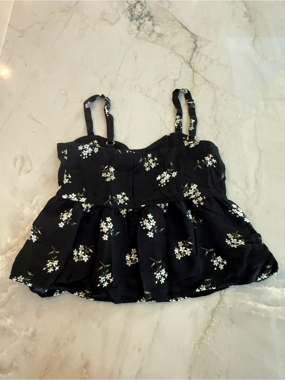 Hollister Black Floral Spaghetti Strap Peplum Camisole